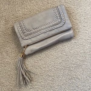 Gray Leather Tassel Purse